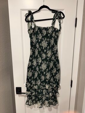 Abercrombie & Fitch Forest Green Floral Tie-Shoulder Midi Dress